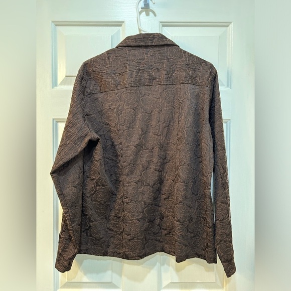 Chico’s Brown Floral Embossed Blazer Textured Top Layer Pockets Preppy Sz M - Picture 2 of 8